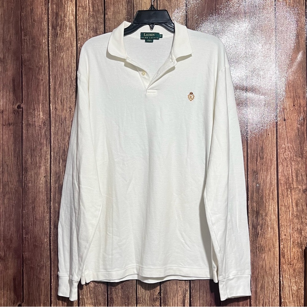 Vintage Ralph Lauren Polo Shirt Mens Medium Long Sleeve white Small Pony.